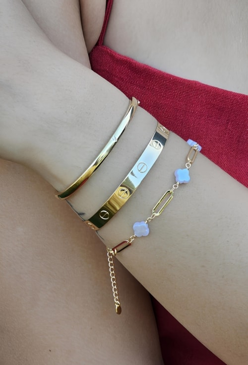 PULSEIRA DE TREVO PEROLADO NO OURO PM324-O