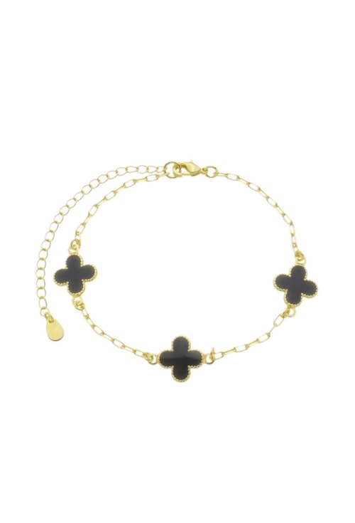 PULSEIRA DE TREVOS ESMALTADA ÔNIX PM366-O PULSEIRA DE TREVOS ESMALTADA ÔNIX PM366-O