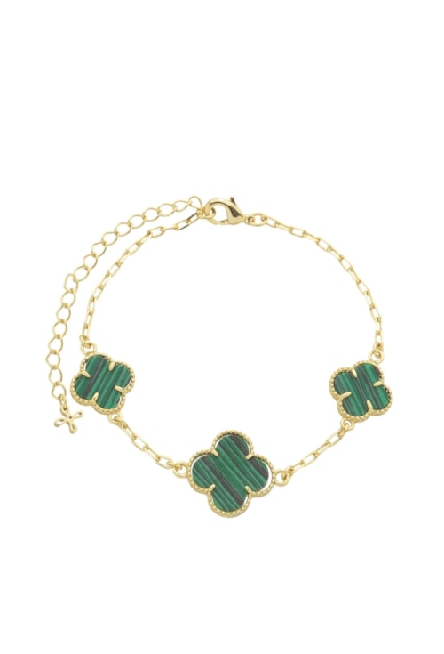 PULSEIRA DE TREVOS MALAQUITA NO OURO PM296-O