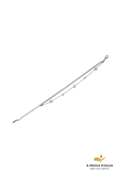 PULSEIRA DUPLA COM FITA E DETALHES REDONDOS EM AÇO INOX PM567-A