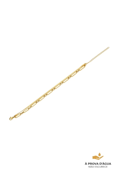 PULSEIRA DUPLA ELO E FITA AÇO INOX DOURADO PM531-AD