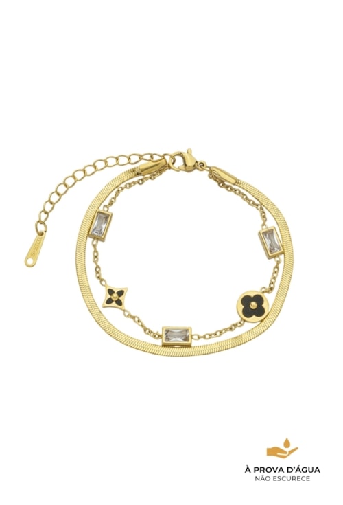 PULSEIRA DUPLA INSPIRAÇÃO AÇO INOX DOURADO ÔNIX PM462-AD