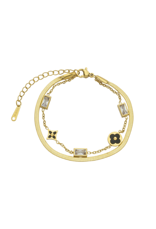 PULSEIRA DUPLA INSPIRAÇÃO AÇO INOX DOURADO ÔNIX PM462-O PULSEIRA DUPLA INSPIRAÇÃO AÇO INOX DOURADO ÔNIX PM462-O