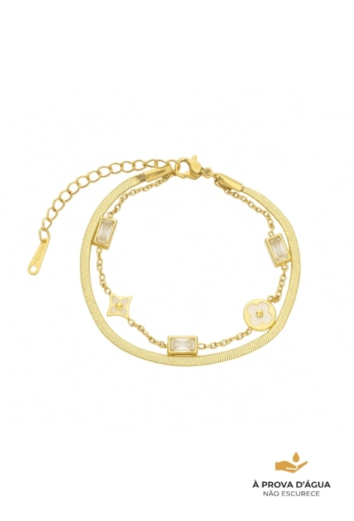 PULSEIRA DUPLA INSPIRAÇÃO AÇO INOX DOURADO PEROLADO PM462-AD