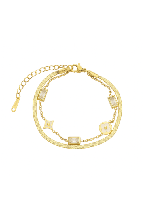 PULSEIRA DUPLA INSPIRAÇÃO AÇO INOX DOURADO PEROLADO PM462-O