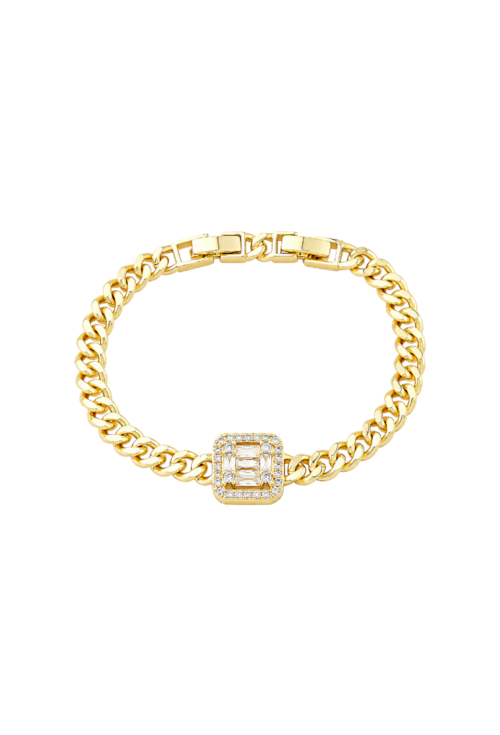 PULSEIRA ELO INSPIRAÇÃO COM ZIRCÔNIA CRISTAL RETANGULAR E MOLDURA EM ZIRCÔNIAS PM642-O