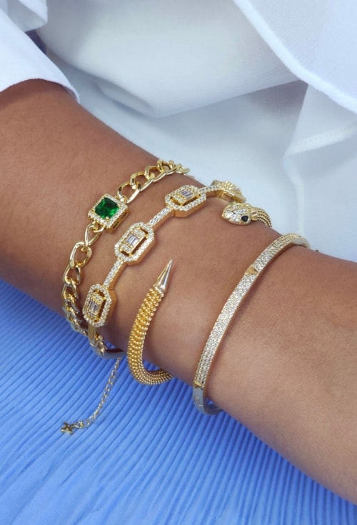 PULSEIRA ELOS COM PINGENTE QUADRADO ESMERALDA CRAVEJADA PM498-O