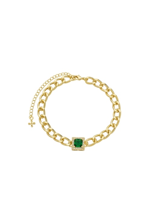 PULSEIRA ELOS COM PINGENTE QUADRADO ESMERALDA CRAVEJADA PM498-O
