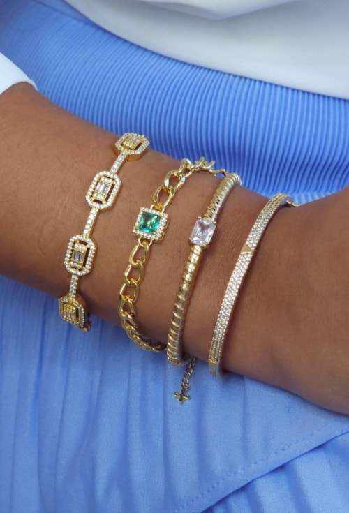 PULSEIRA ELOS COM PINGENTE QUADRADO TURMALINA CRAVEJADA PM498-O