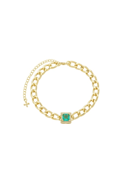 PULSEIRA ELOS COM PINGENTE QUADRADO TURMALINA CRAVEJADA PM498-O