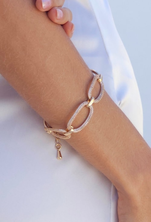 PULSEIRA ELOS OVAL CRAVEJADOS BANHO OURO PM558-O