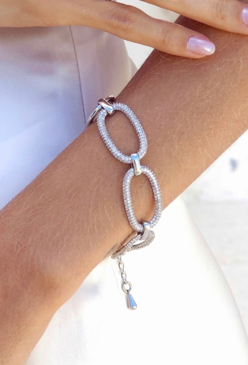 PULSEIRA ELOS OVAL CRAVEJADOS BANHO RÓDIO PM558-R