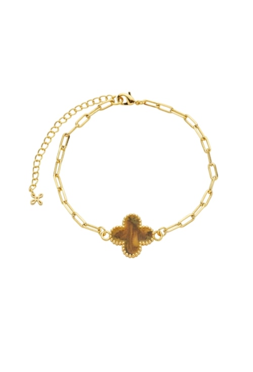 PULSEIRA ESMALTADA DE TREVO OLHO DE TIGRE PM347-O