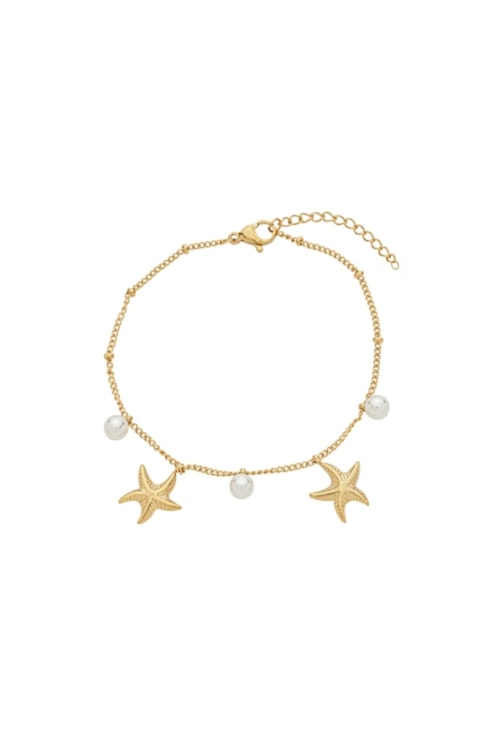 PULSEIRA ESTRELA DO MAR COM PÉROLAS EM AÇO INOX DOURADO PM522-AD