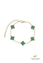 PULSEIRA INSIRAÇÃO AÇO INOX DOURADO TREVOS MALAQUITA PM461-AD