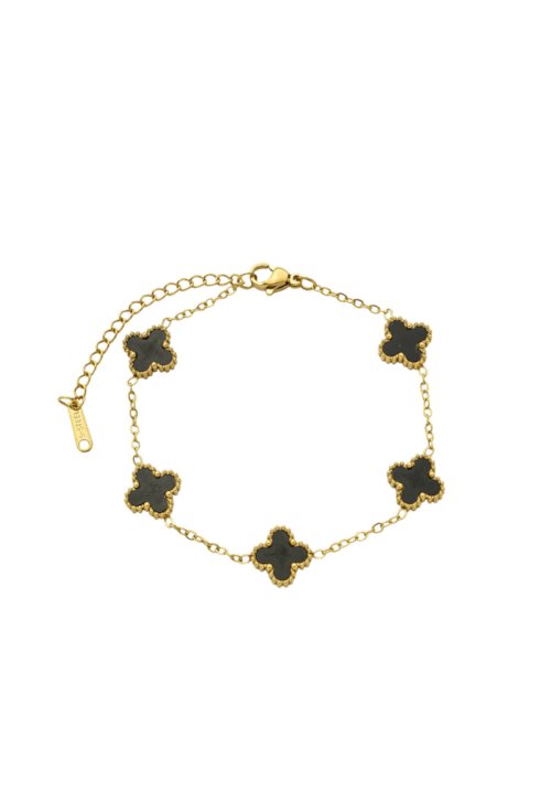 PULSEIRA INSIRAÇÃO AÇO INOX DOURADO TREVOS ÔNIX PM461-O PULSEIRA INSIRAÇÃO AÇO INOX DOURADO TREVOS ÔNIX PM461-O