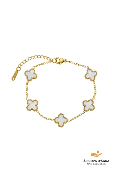 PULSEIRA INSIRAÇÃO AÇO INOX DOURADO TREVOS PEROLADO PM461-AD