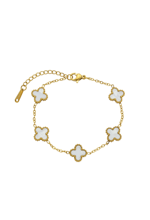 PULSEIRA INSIRAÇÃO AÇO INOX DOURADO TREVOS PEROLADO PM461-O