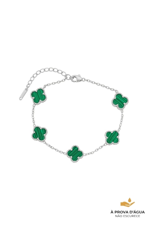 PULSEIRA INSIRAÇÃO AÇO INOX TREVOS MALAQUITA PM461-A