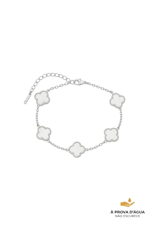 PULSEIRA INSIRAÇÃO AÇO INOX TREVOS PEROLADO PM461-A