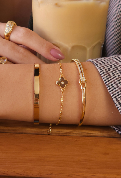 PULSEIRA INSPIRAÇÃO COM TREVO ESMALTADO MARROM PM464-O