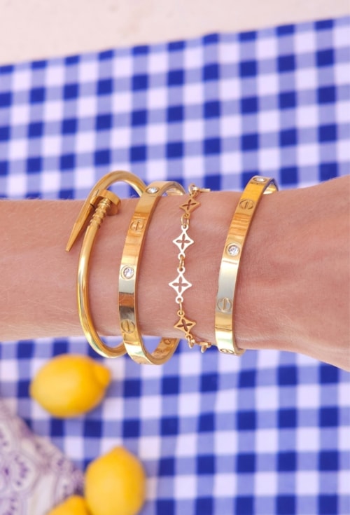 PULSEIRA LOSANGOS LV EM AÇO INOX DOURADO PM568-AD