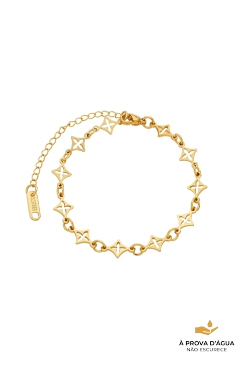 PULSEIRA LOSANGOS LV EM AÇO INOX DOURADO PM568-AD