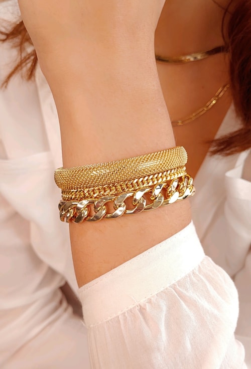 PULSEIRA LUXO CORRENTE DE ELOS NO OURO PM064-O PULSEIRA LUXO CORRENTE DE ELOS NO OURO PM064-O