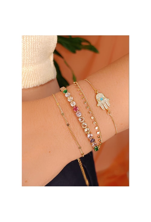 PULSEIRA MÃO DE FÁTIMA CRAVEJADO NO OURO PM026-O