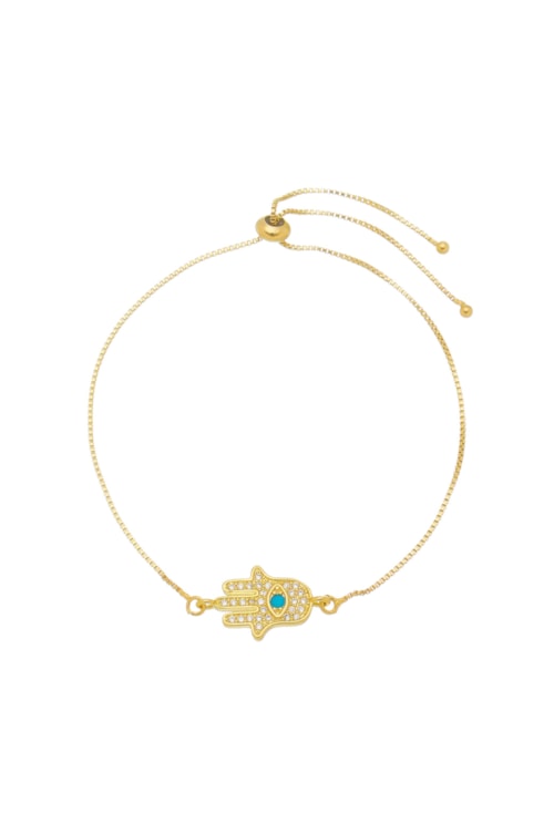 PULSEIRA MÃO DE FÁTIMA CRAVEJADO NO OURO PM026-O