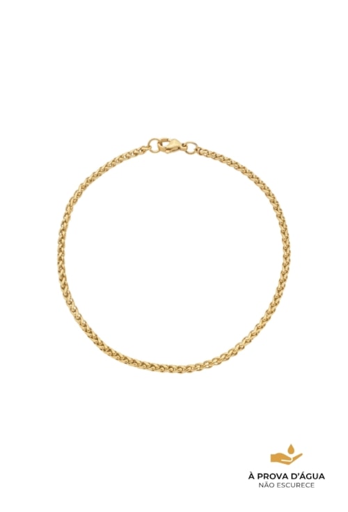 PULSEIRA MASCULINA CORRENTE TRIGO INOX DOURADO PM475-AD