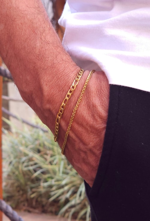 PULSEIRA MASCULINA CORRENTE TRIGO INOX DOURADO PM475-O