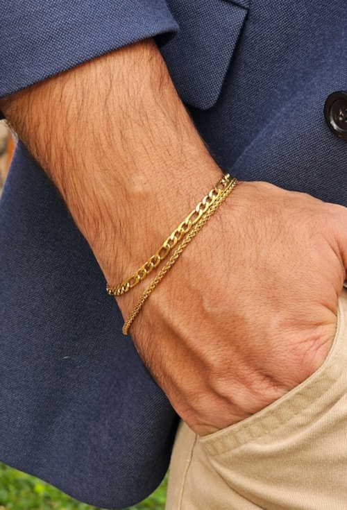 PULSEIRA MASCULINA FÍGARO INOX DOURADO PM470-O