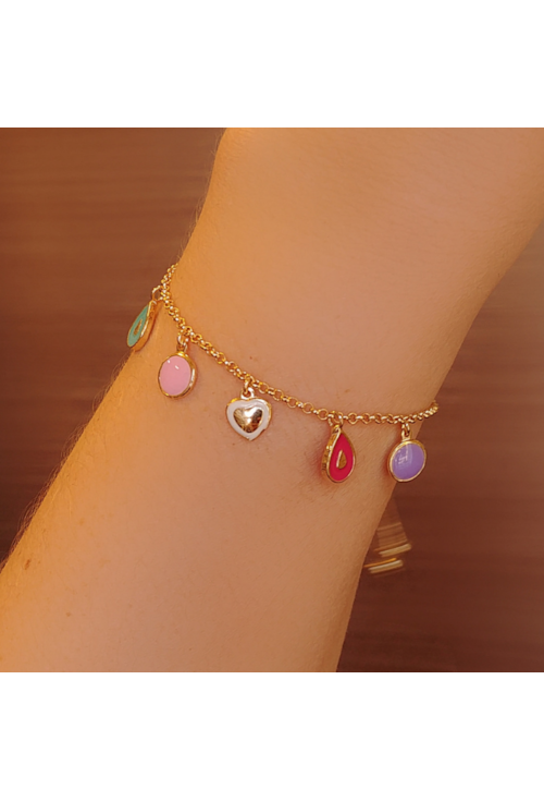 PULSEIRA MIX DE MEDALHAS RESINADAS COLORIDAS PM004-O