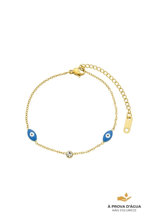 PULSEIRA OLHO GREGO COM PONTO DE LUZ EM AÇO INOX DOURADO PM547-AD