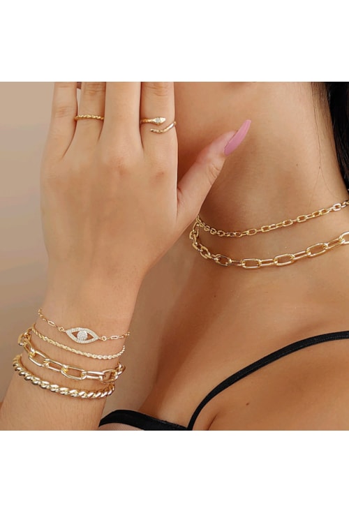 PULSEIRA OLHO GREGO COM ZIRCÔNIA NO OURO PM044-O