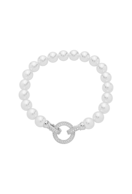 PULSEIRA PÉROLA REDONDA COM FECHO CRAVEJADO BANHADO RÓDIO PM598-R
