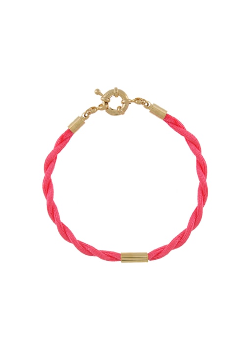 PULSEIRA PINK DE CETIM COM TUBO NO OURO PM118-O