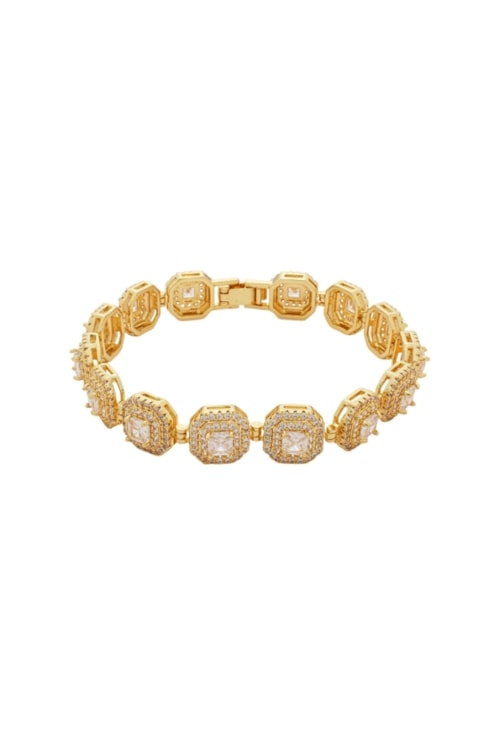PULSEIRA QUADRADA CRAVEJADA BANHO OURO 18CM PM559-O