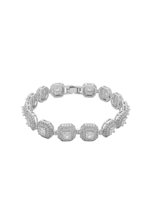 PULSEIRA QUADRADA CRAVEJADA BANHO RÓDIO 18CM PM559-R