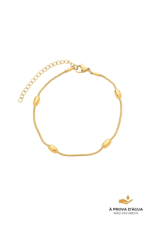 PULSEIRA RABO DE RATO COM ESFERAS OVAIS EM AÇO INOX DOURADO PM552-AD
