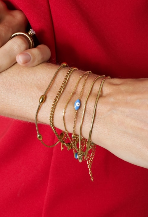 PULSEIRA RABO DE RATO COM ESFERAS OVAIS EM AÇO INOX DOURADO PM552-AD