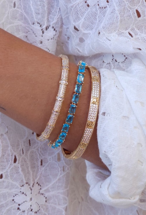 PULSEIRA RETANGULAR COM ZIRCÔNIAS AZUL PARAÍBA PM517-O