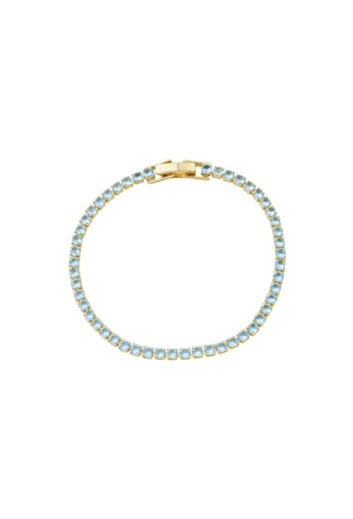 PULSEIRA RIVIERA COM PEDRAS AZUL PARAÍBA BANHADA A OURO PM041-O