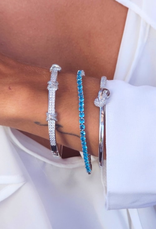 PULSEIRA RIVIERA CRISTAL AZUL TOPÁZIO BANHADO RÓDIO PM600-R