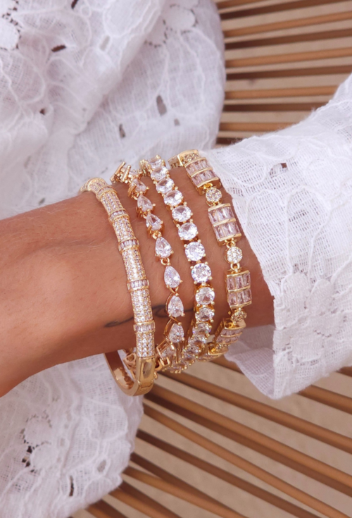 PULSEIRA RIVIERA DOURADA COM PEDRAS CRISTAL PM519-O