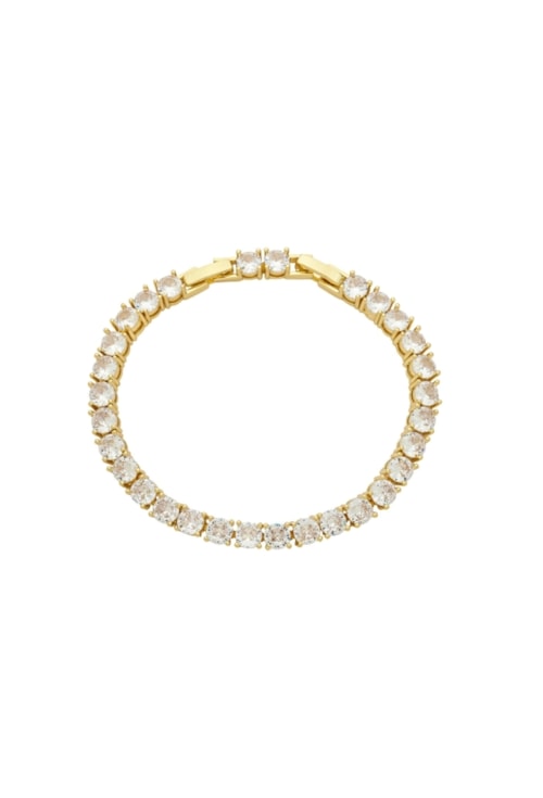 PULSEIRA RIVIERA DOURADA COM PEDRAS CRISTAL PM519-O