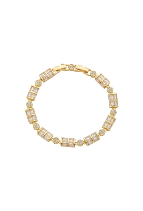 PULSEIRA RIVIERA DOURADA COM ZIRCÔNIAS CRISTAL E BAGUETE PM521-O