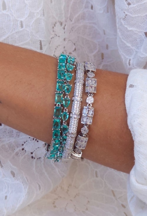 PULSEIRA RIVIERA GOTA EM RÓDIO COM PEDRAS TURMALINA PM516-R