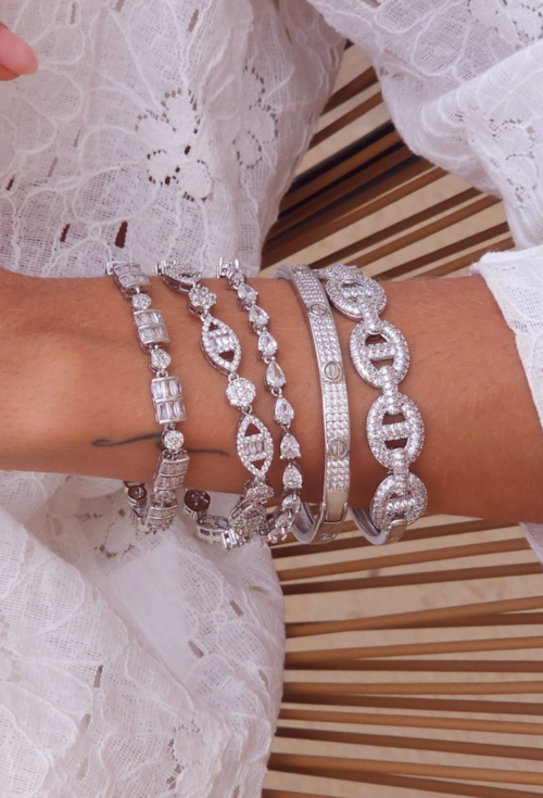 PULSEIRA RIVIERA RÓDIO COM ZIRCÔNIAS CRISTAL E BAGUETE PM521-R